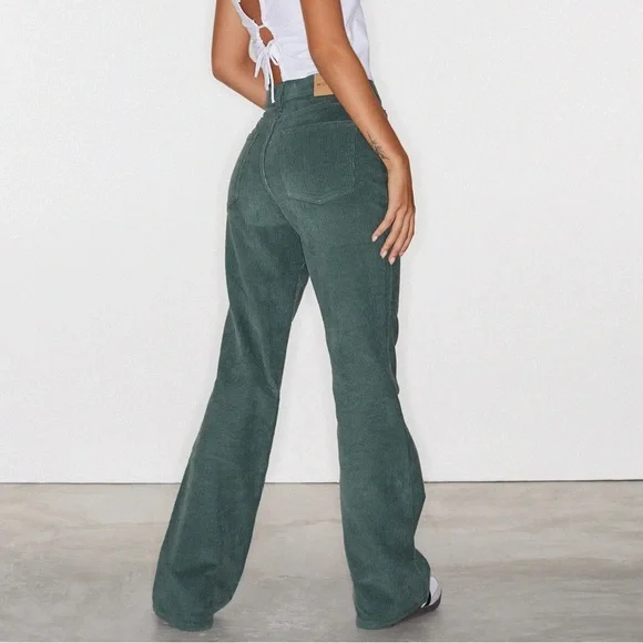 Motel Rocks x Olivia Neill Bootleg Jeans in Cord Green - Picture 2 of 16